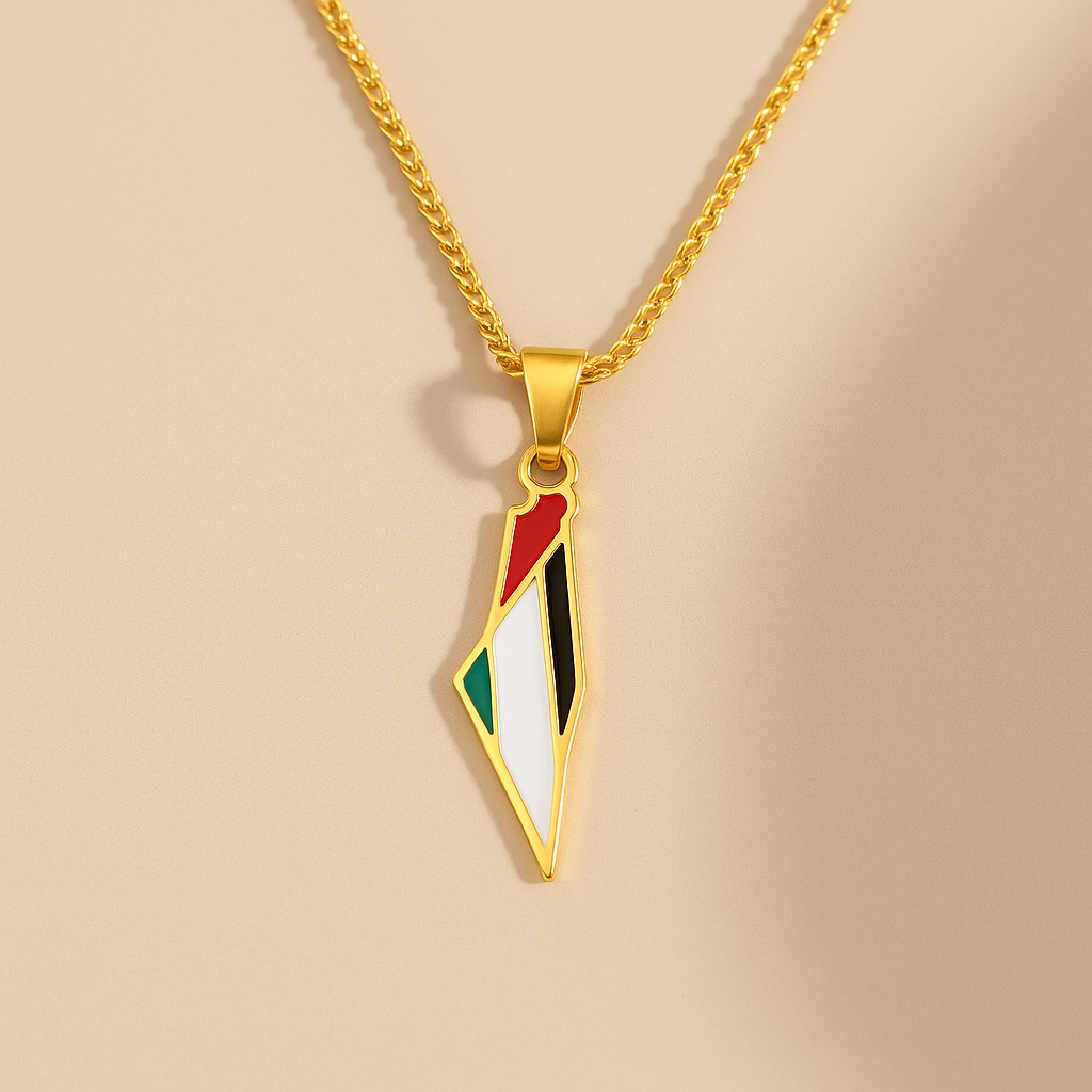 Joyful-things - Palestina Ketting - Goudkleurig - Vlag Detail - Landkaart Hanger