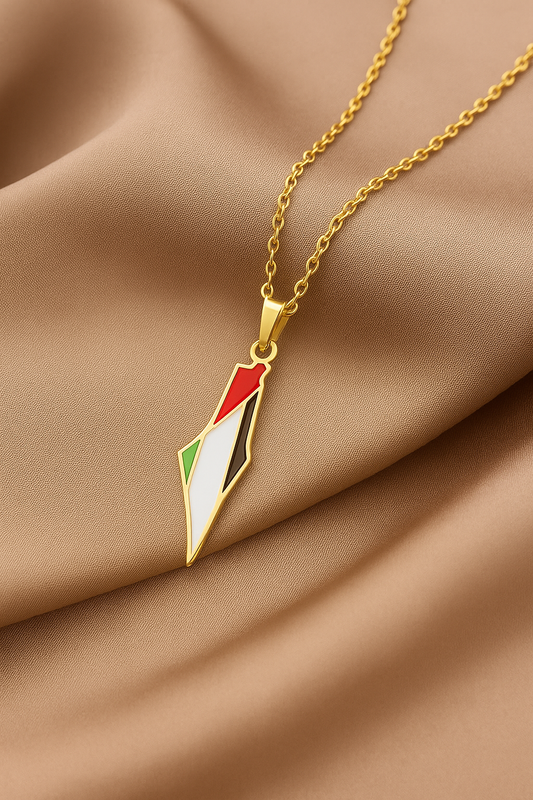 Joyful-things - Palestina Ketting - Goudkleurig - Vlag Detail - Landkaart Hanger