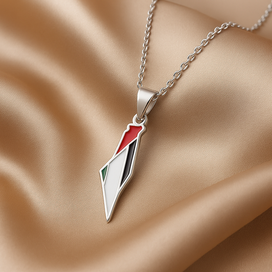 Joyful-things - Ketting Palestina - Zilverkleurig - Landkaart Hanger - Vlag Detail