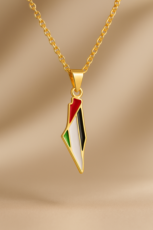 Joyful-things - Palestina Ketting - Goudkleurig - Vlag Detail - Landkaart Hanger